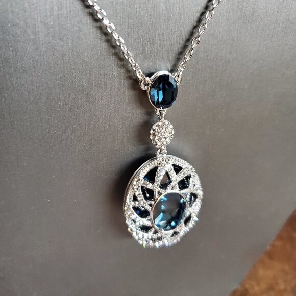Stellux Sapphire Blue CZ Platinum Plated Necklace - Picture 5 of 10